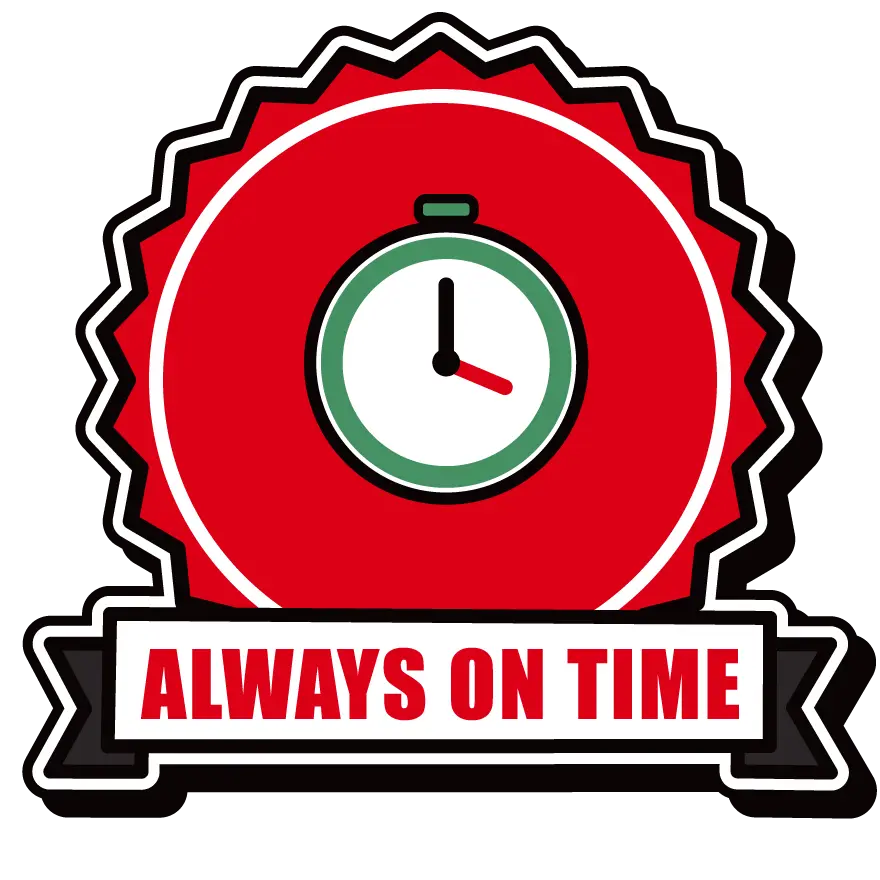 Always on time badge with a stopwatch