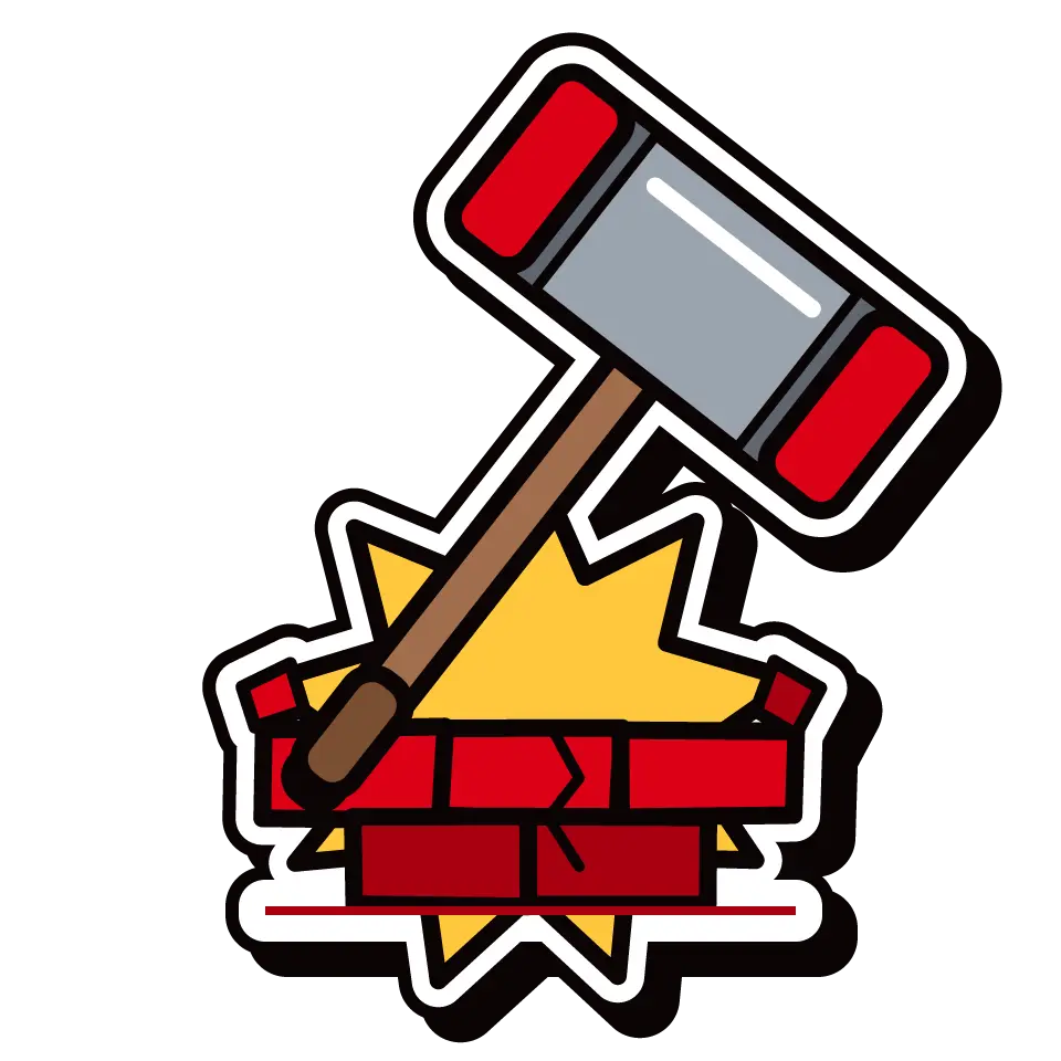 Sledgehammer smashing a wall for demolition