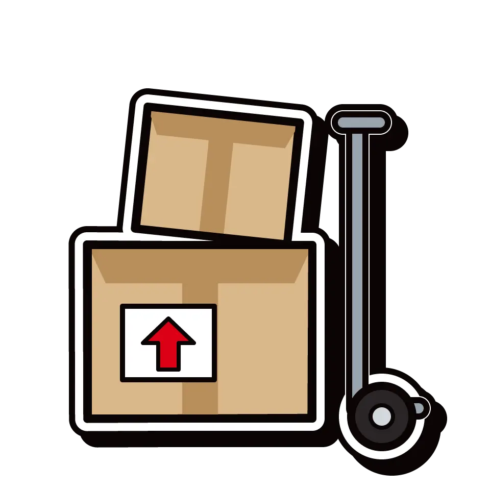 Stacked moving boxes on a hand truck